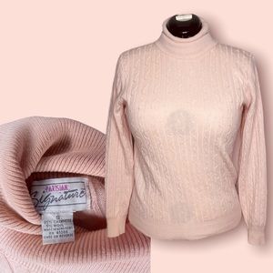 VINTAGE Parisian Signature Pink Cashmere Long Sleeve Turtleneck Pullover Size M